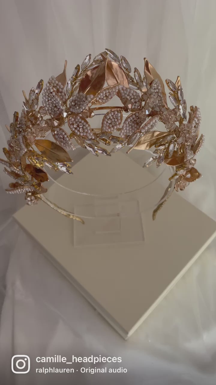 Athena leaf crown with pearls and crystals